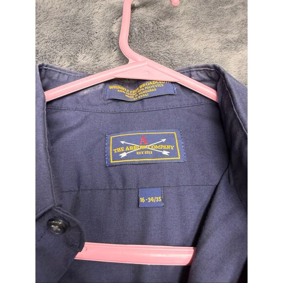 Arrow Navy Men’s Large 16 and 34/35 Long Sleeve Dress Shirt in great shape! - Picture 3 of 3